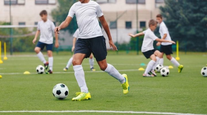 Young boys on the soccer team training