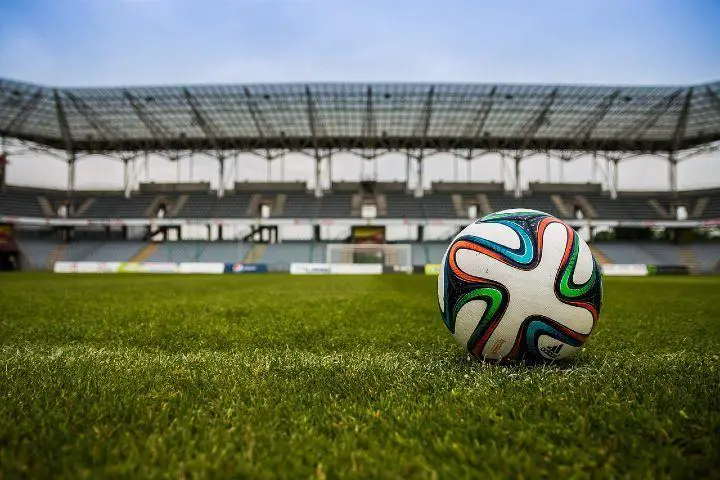 soccer ball on the stadium field