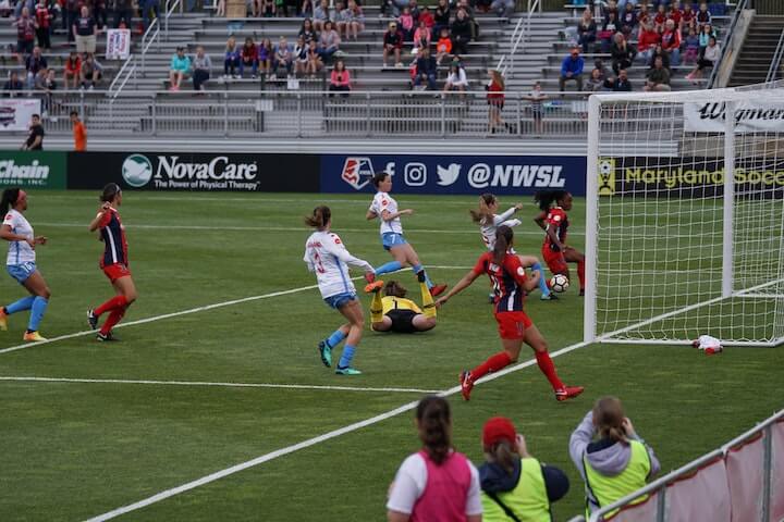 team-tries-to-score-a-goal-in-a-4-3-1-2-formation-during-a-soccer-match